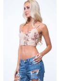 Beigefarbenes Crop-Top mit Pailletten ZZ279 – Online-Shop – Boutique